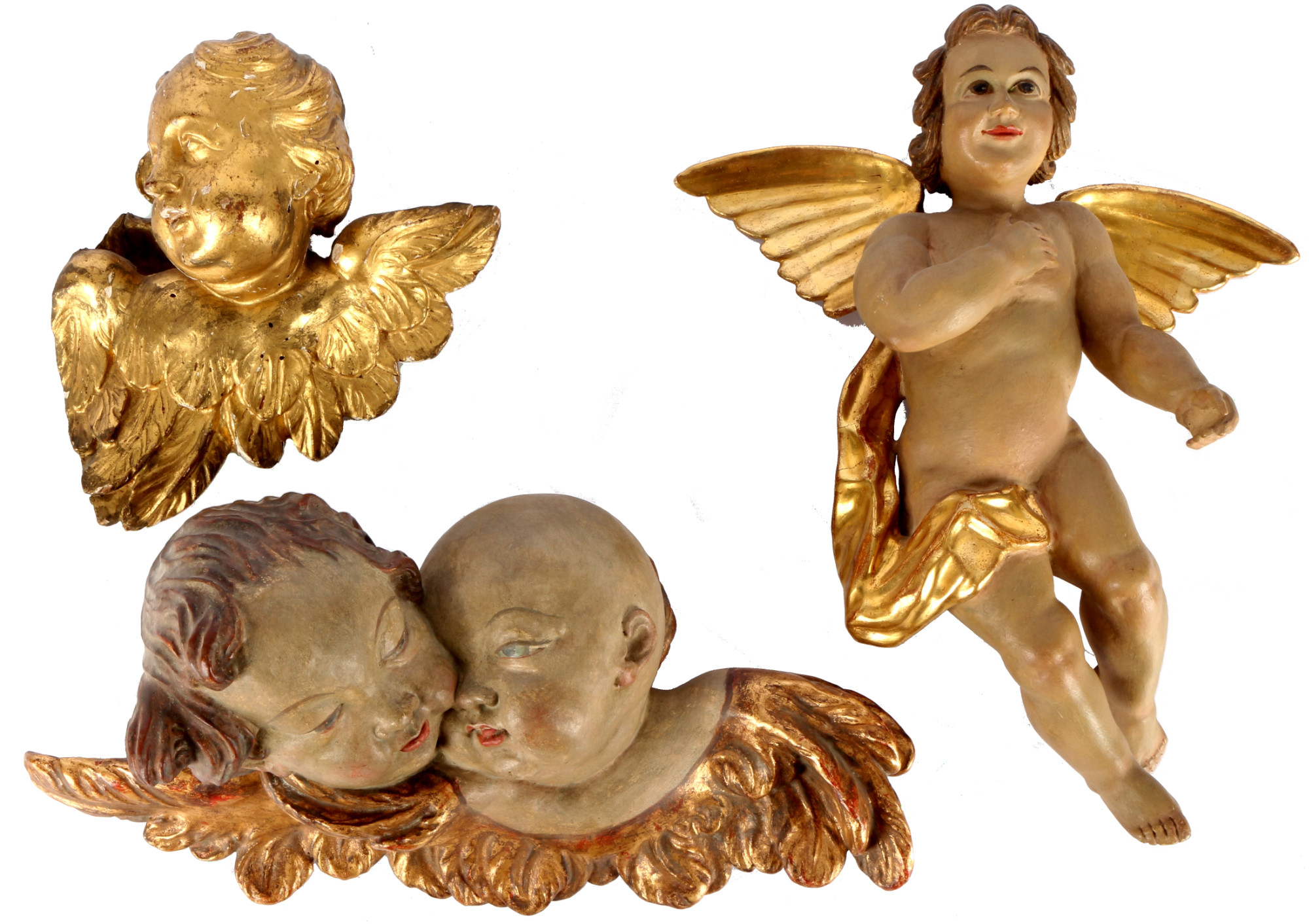 3 cherub sculptures 19th century, Putti Engel Skulpturen 19. Jahrhundert,