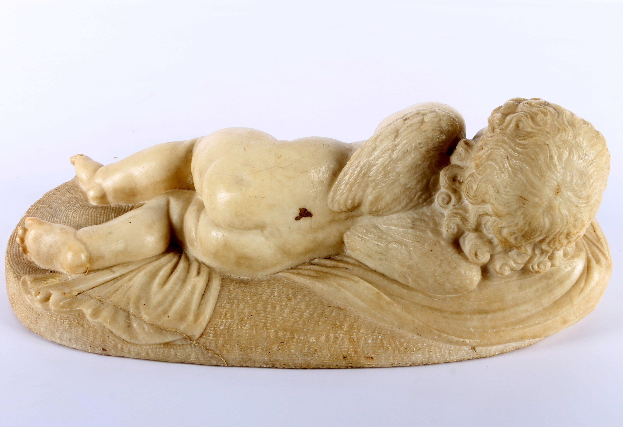 Alabaster sleeping cherub sculpture ca. 1900, schlafende Putte, - Image 2 of 3