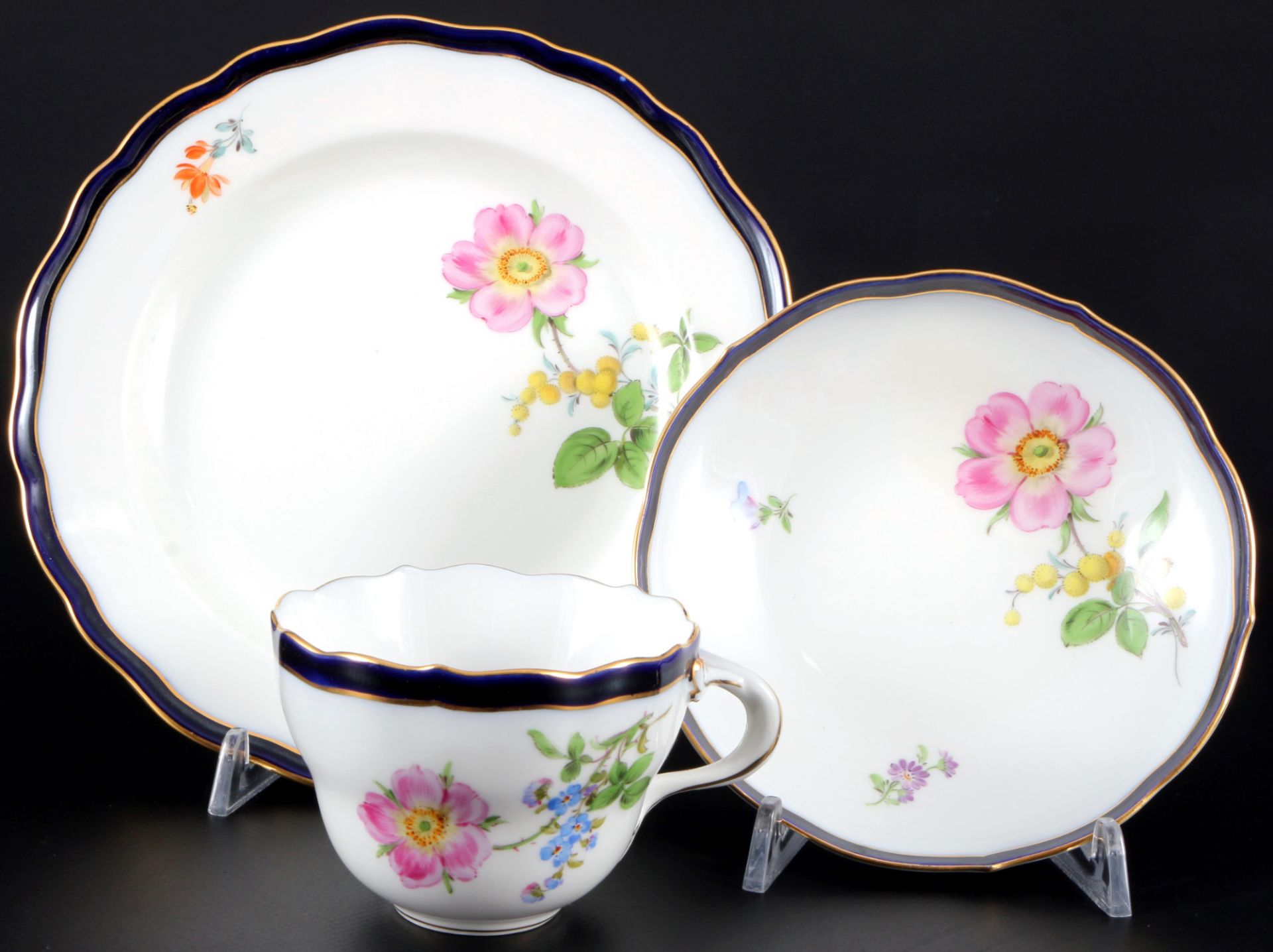 Meissen Blume mit kobaltblauem Rand Kaffeeservice für 6 Personen, coffee service for 6 pers., - Bild 2 aus 6