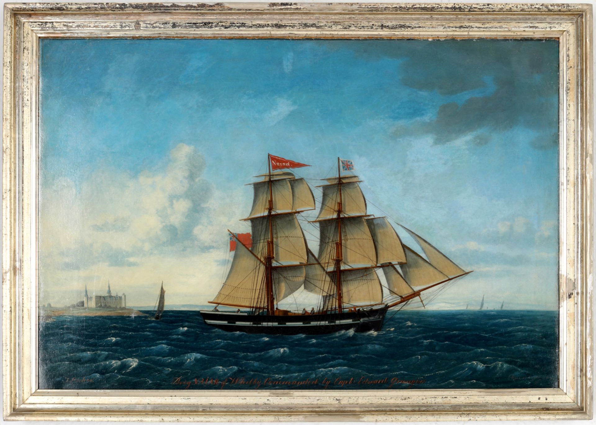 Jens Thielsen Locher (1825-1869) Marinemalerei Brigg Naiad, two-mast brig, - Bild 2 aus 5