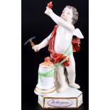 Meissen Devisenkind "Je les punis" 1.Wahl, Knaufmarke, cupid with hammer and heart 1st choice,