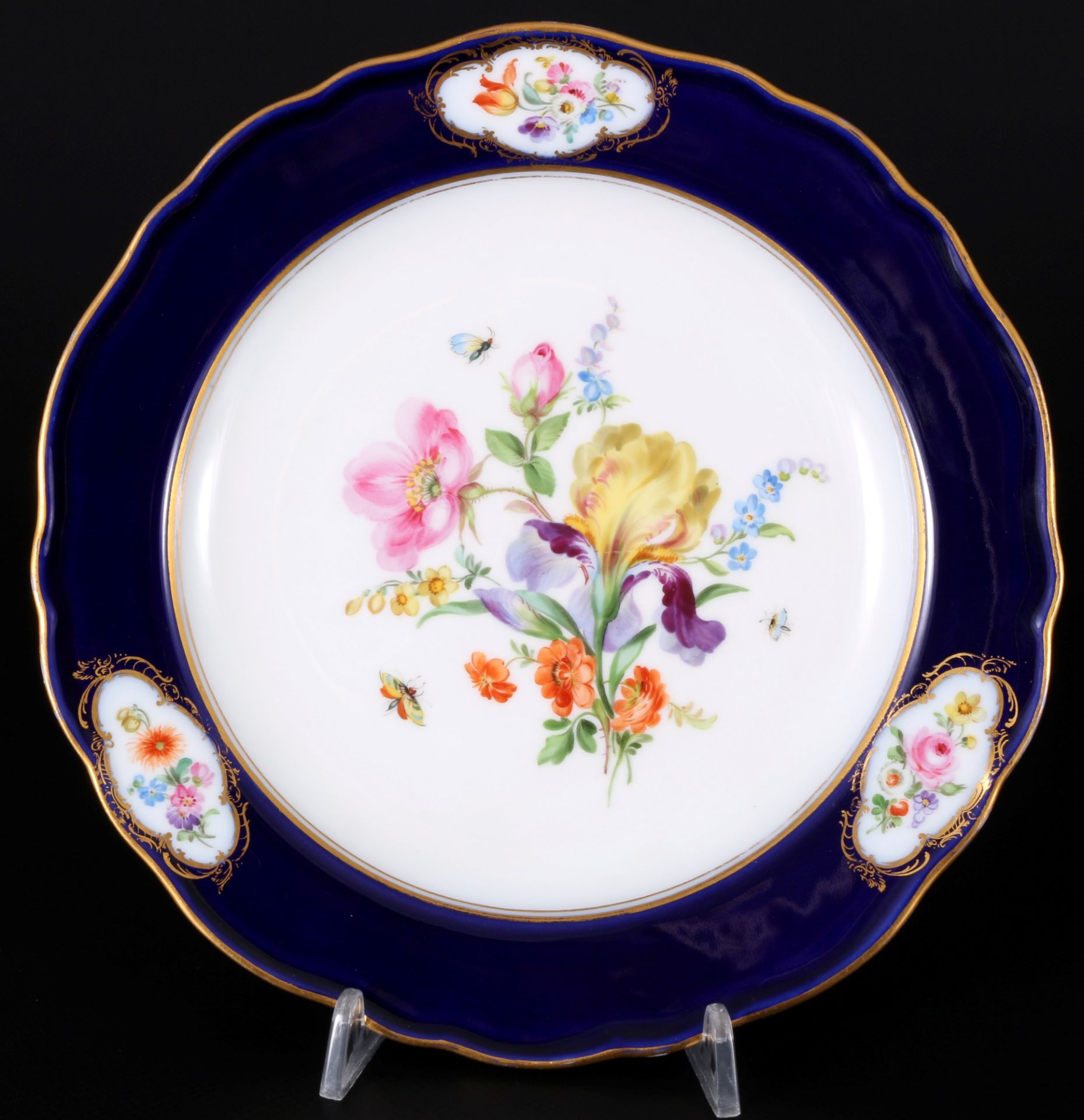 Meissen Blumenbukett kobaltblau 2 Prunkteller 1.Wahl, Knaufmarke, splendor plates with royal blue ri - Bild 2 aus 5