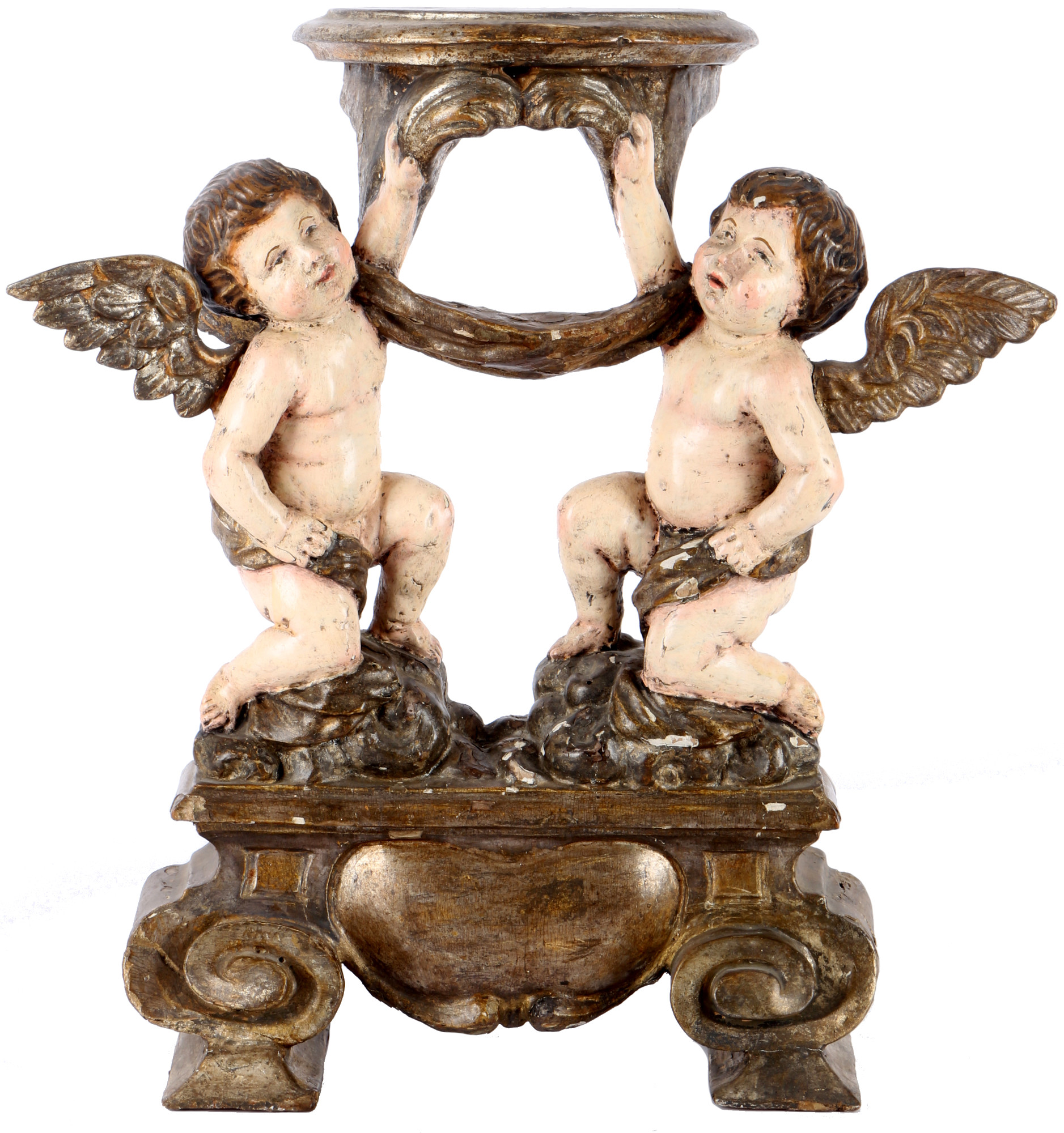 Baroque cherub pedestal 18th century, Barock Podest mit Puttenpaar 18. Jahrhundert,