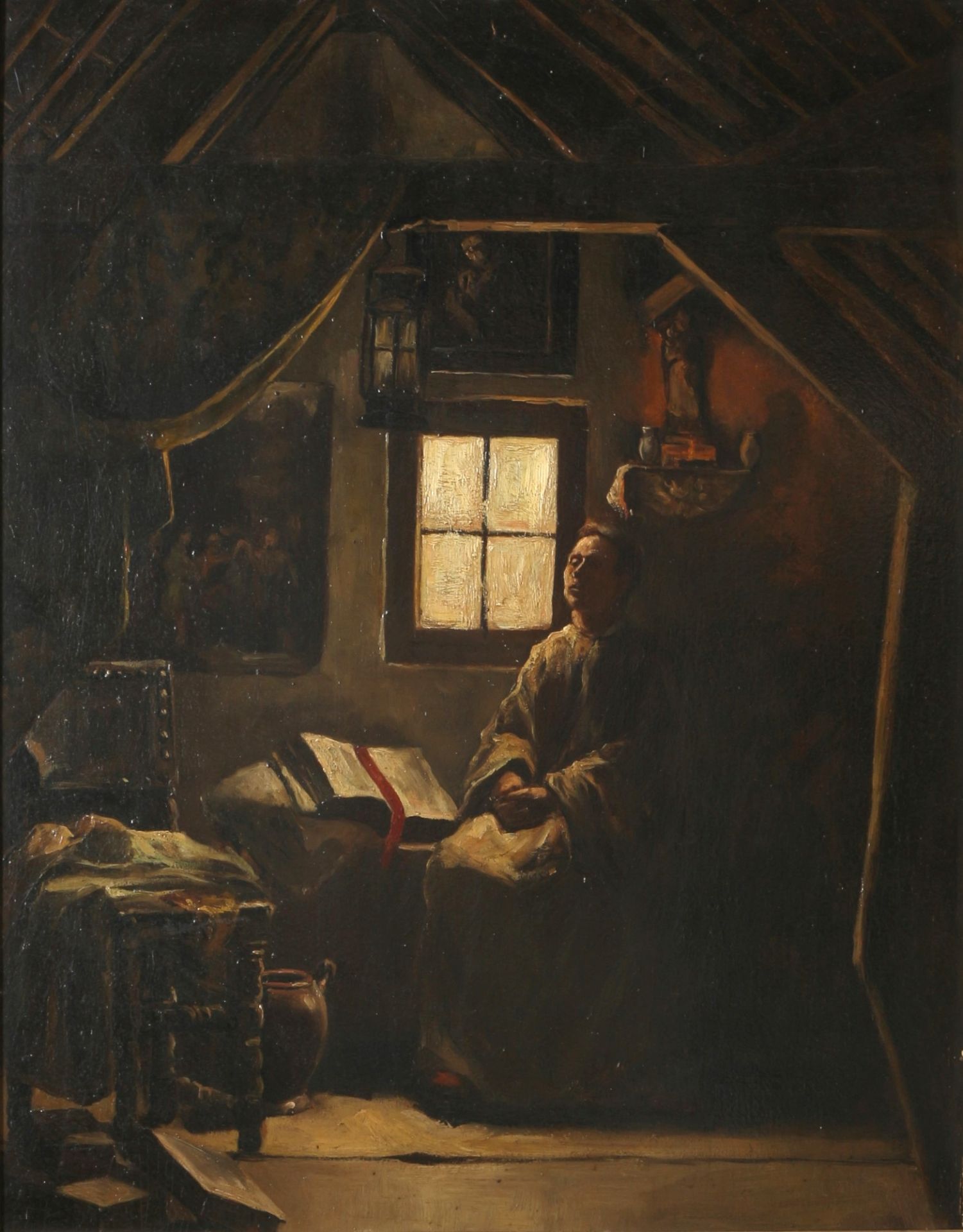 Unbekannter Maler 19. Jahrhundert Mönch in Klosterzelle, unknown artist monk in monastic cell 19th c