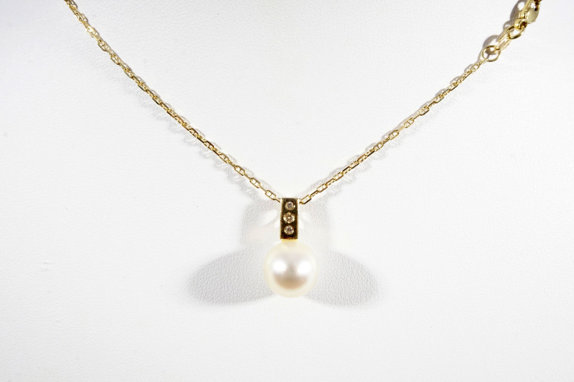 750 Gold Perle Brillanten Anhänger mit 750 Gold Halskette, 18K gold pearl brilliants pendant with 18 - Bild 2 aus 4