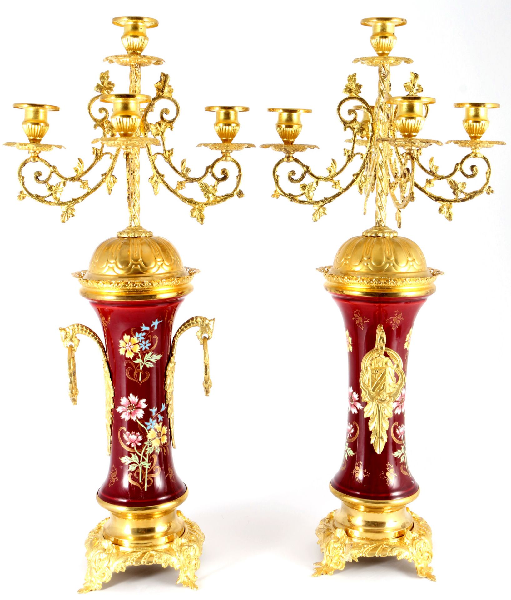 Große Porzellan Vasenuhr mit Kerzenständern Frankreich um 1900, porcelain french mantel clock set ca - Bild 5 aus 5