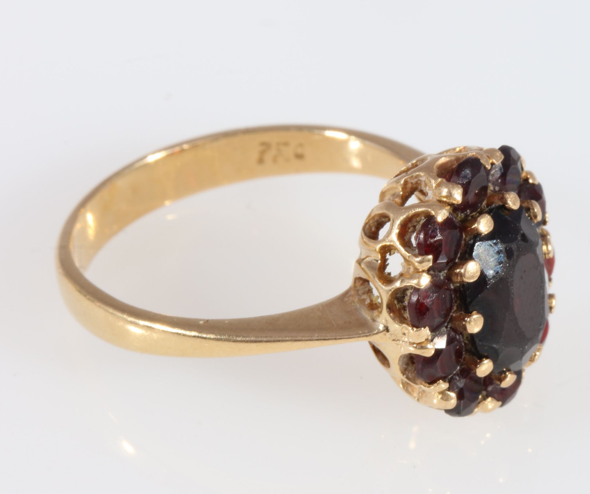 750 Gold Granat Ring, 18K gold garnet ring, - Bild 4 aus 4