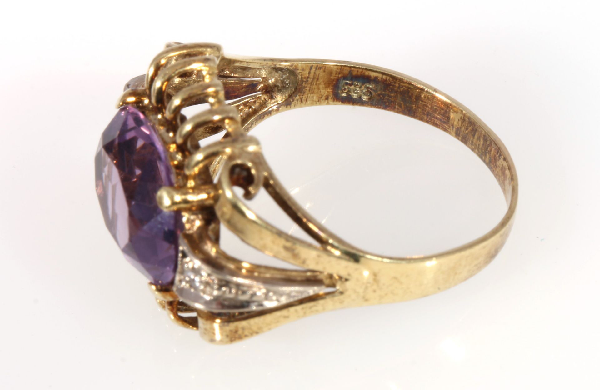 585 Gold Ring Amethyst mit 2 Brillanten, 14K gold ring amethyst with 2 brilliants, - Bild 3 aus 5