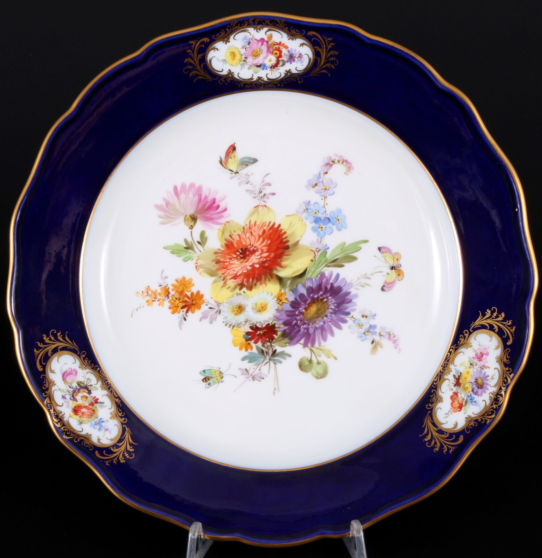 Meissen Blumenbukett kobaltblau 2 Prunkteller 1.Wahl, Knaufmarke, splendor plates with royal blue ri - Bild 3 aus 5