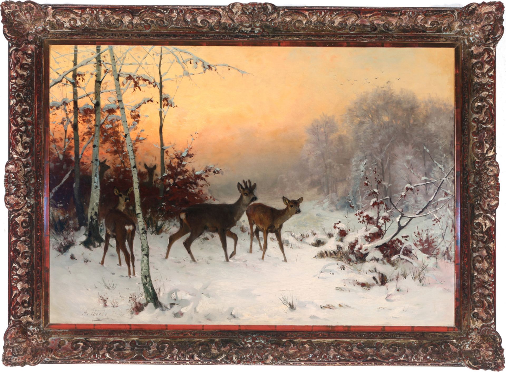 Arthur Thiele (1841-1919) Rehe in Winterlandschaft 1879, deer in winter landscape, - Bild 2 aus 4