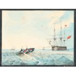 O. Peterson von 1899 Marinemalerei Russische Kriegsmarine, marine painting russian navy,