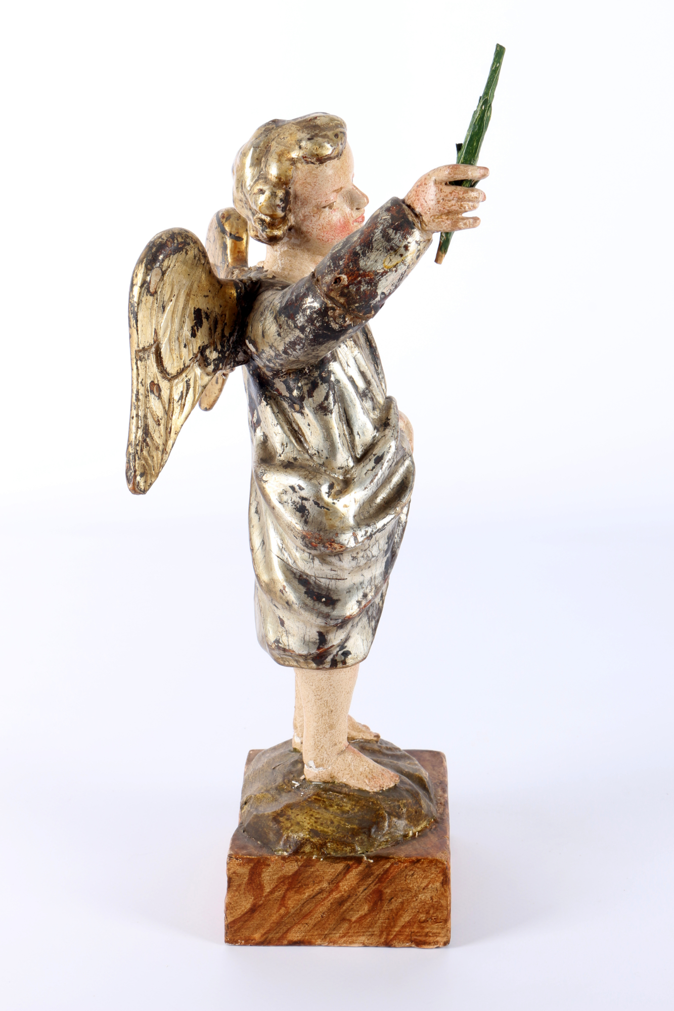 Baroque angel with palm twig 18th cenutry, Barock Engel mit Palmzweig 18. Jahrhundert, - Image 3 of 4