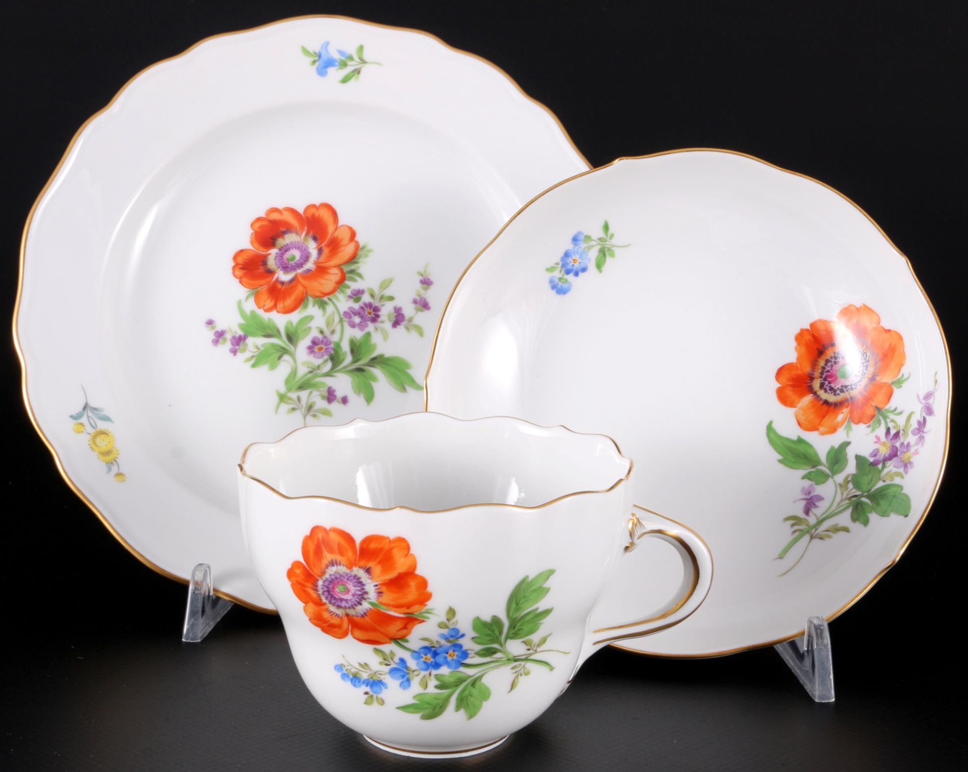 Meissen Blume 6 Kaffeegedecke, coffee cups with dessert plates, - Bild 2 aus 6