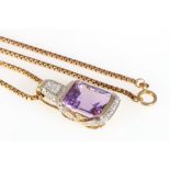 585 Gold Anhänger Amethyst mit Brillanten und 585 Goldkette, 14K gold amethyst pendant with brillian