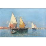 Georg Fischhof (1859-1914) Segelschiffe vor italienischer Küstenstadt, sailing ships in front of ita