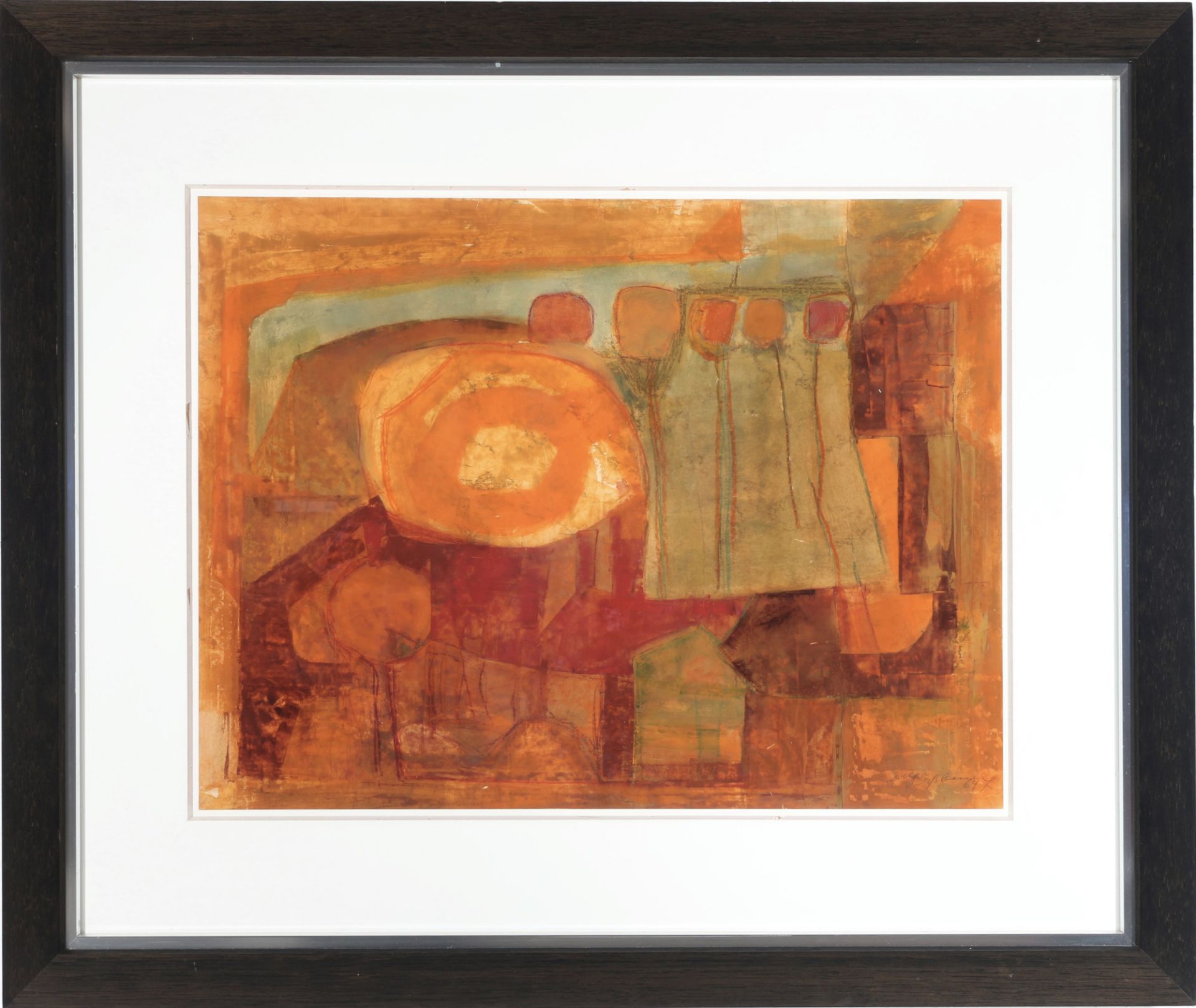 Joseph Fassbender (1903-1974) abstract composition in orange 1964, abstrakte Komposition, - Image 2 of 3