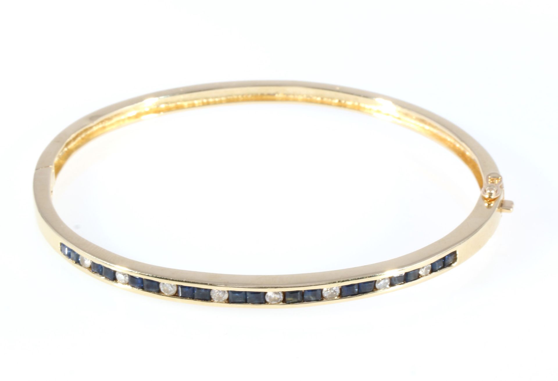 585 Gold Armreif mit Brillanten und Saphiren, 14K gold bracelet with diamonds and sapphires, - Bild 2 aus 4