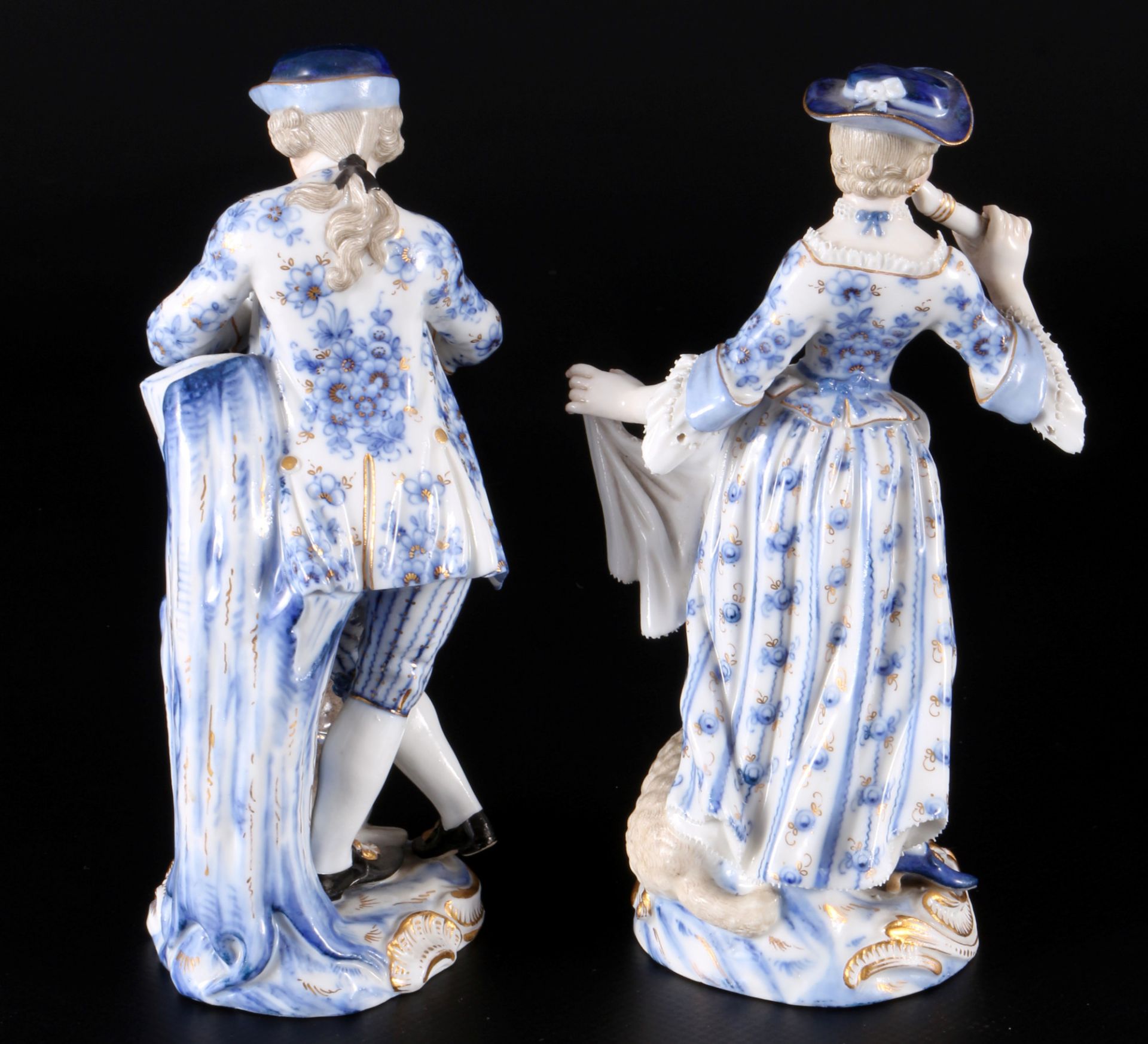 Meissen Schäfer und Schäferin mit Flöten 1.Wahl, Knaufmarke, shephards with flutes 1st choice, - Image 4 of 6