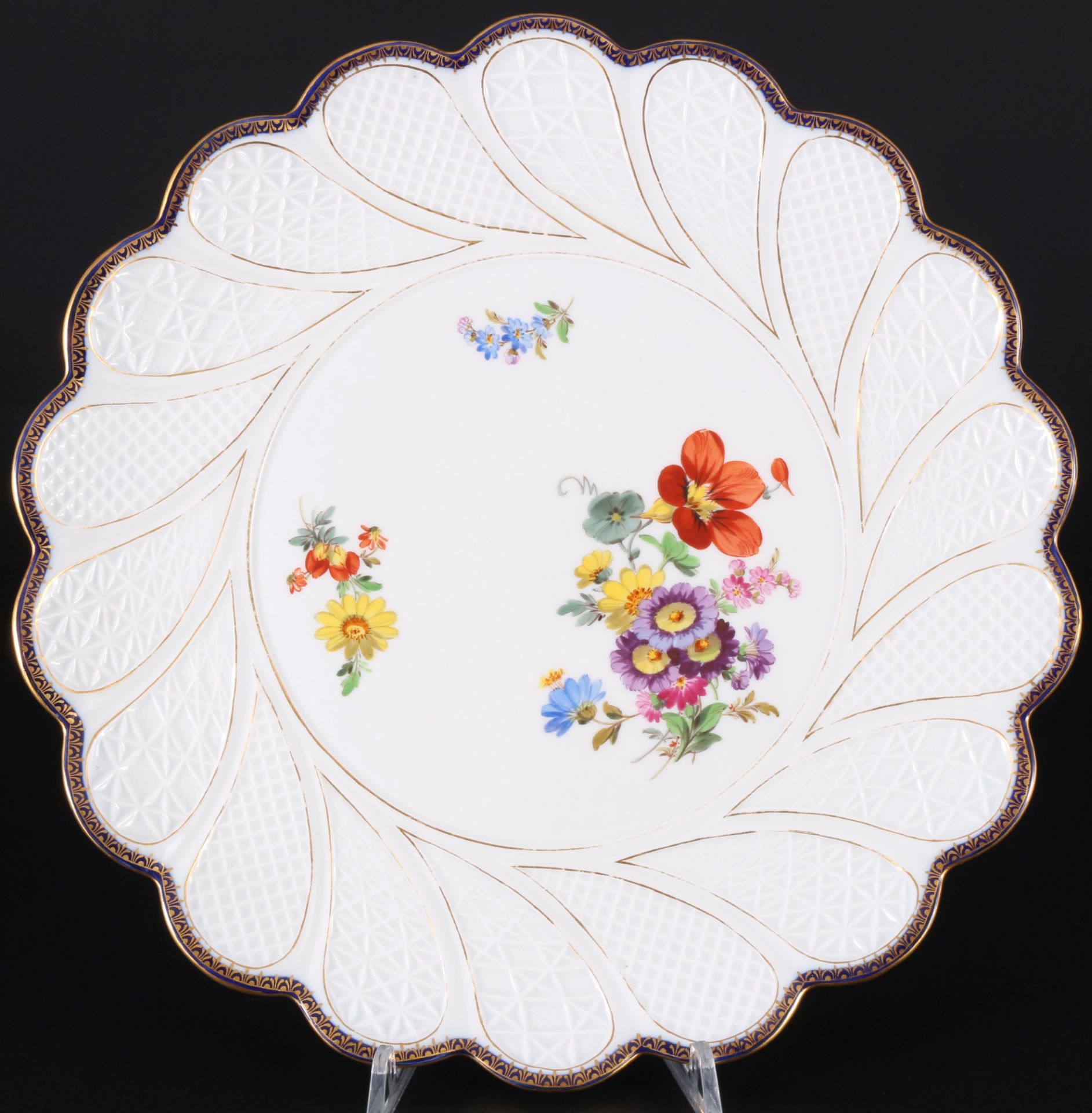 Meissen A-Kante Blumenbukett Kuchenplatte 1.Wahl, large cake plate 1st choice,