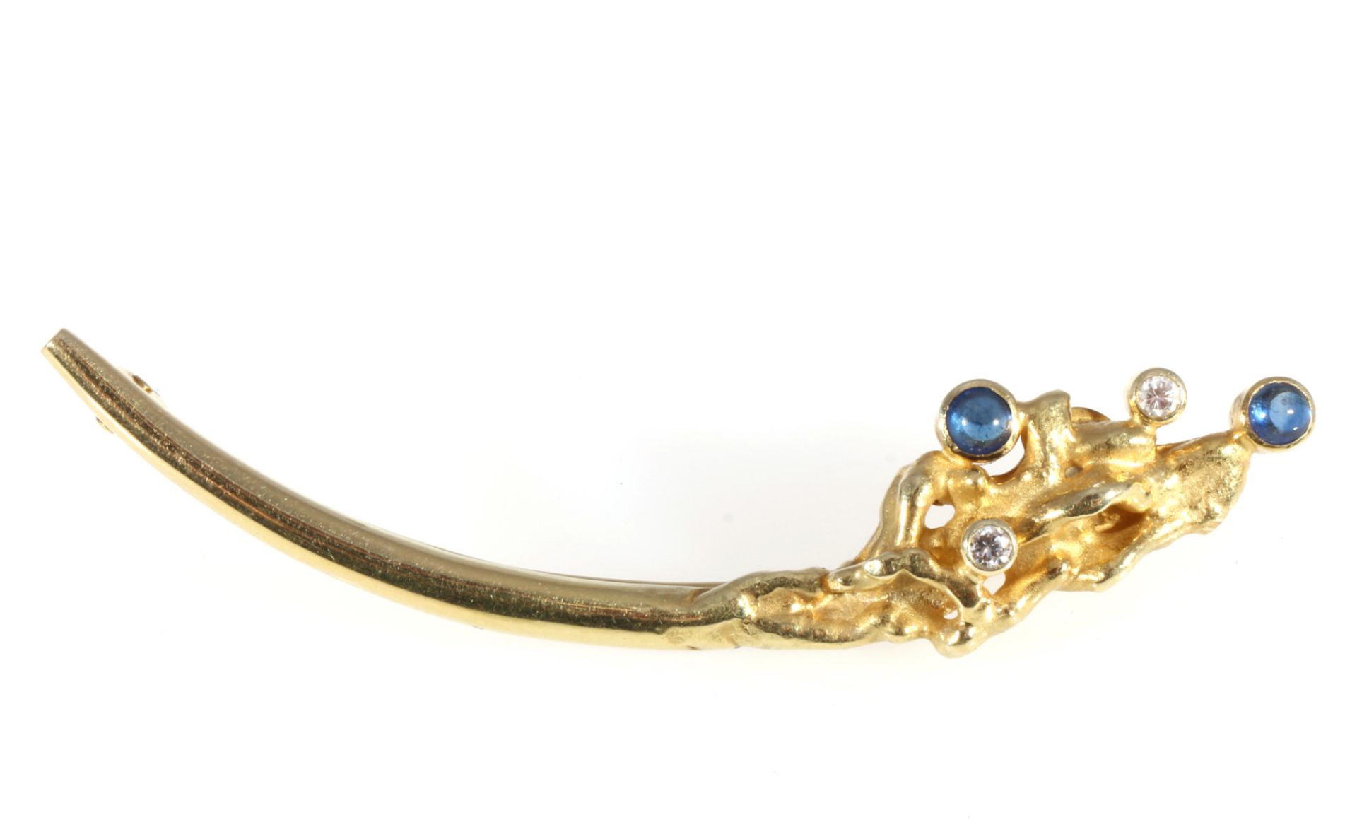 585 Gold Brosche mit Saphiren und Brillanten, 14K gold brooch with sapphires and diamonds,