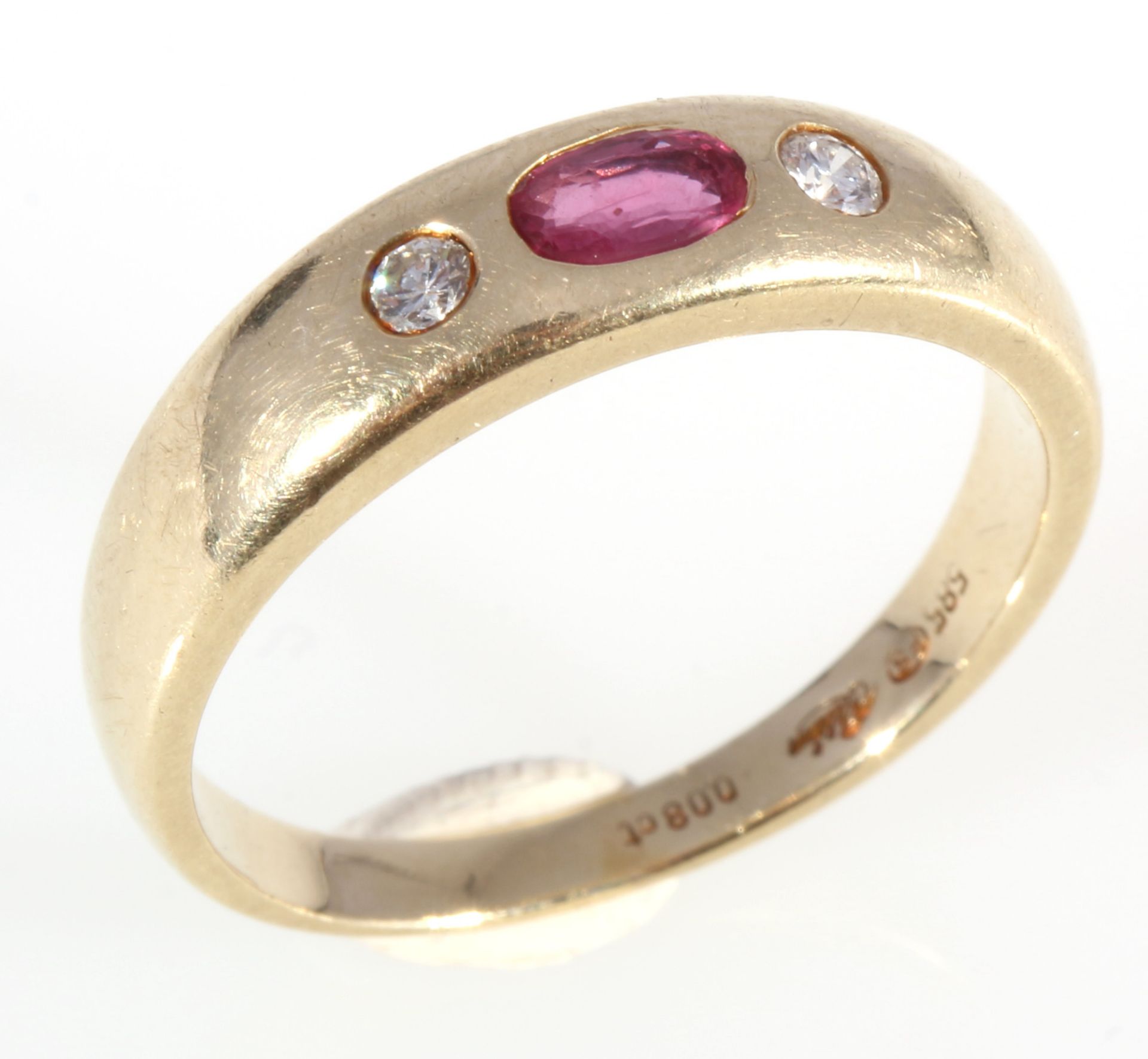 585 Gold Ring Rubin mit 2 Brillanten, 14K gold ring ruby ​​with 2 diamonds,