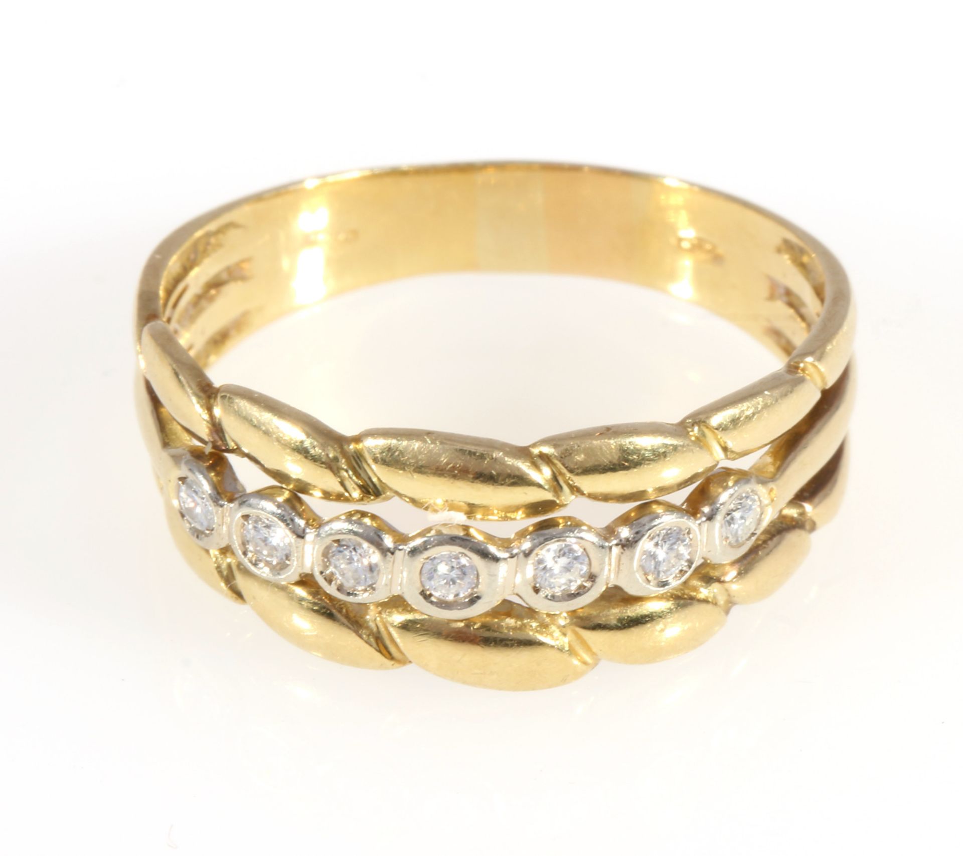 750 Gold Ring mit 7 Brillanten, 18K gold ring with 7 diamonds, - Bild 3 aus 4