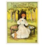 Advertising Poster Mazawattee Tea Lady Puppy Picnic Woods