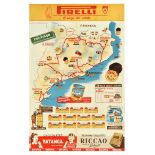 Sport Poster Vuelta Catalonia Bicycle Race 1954 Pirelli Map