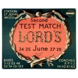 London Underground Poster Osbert Lancaster Cricket Second Test Match Lords