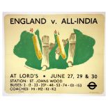 London Underground Poster Carpenter Cricket Lords England All-India