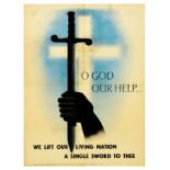 War Poster God Our Help WWII UK We Lift Our Living Nation A Single Sword To Thee