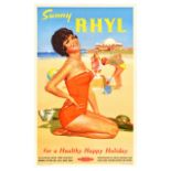 Travel Poster Sunny Rhyl Wales British Railways Beach BR