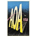 Travel Poster American Overseas Airlines AOA USA Lewitt Him Airport