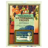Advertising Poster Bordeaux Wine Label Printer Imprimerie Wetterwald Freres Grape Vine Vinyard