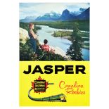 Travel Poster Jasper Canadian National Railways Rockies Mountains Lake Tourism