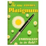 Advertising Poster New Golden Platignum Fountain Pen Ink Writing
