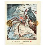 War Poster WWI Entente Cordiale British Spider Anglo French Alliance Prussian Eagle