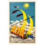Travel Poster American Overseas Airlines AOA USA Lewitt Him Sky