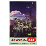 Travel Poster Africa Zebras SAS Scandinavian Airlines Nielsen