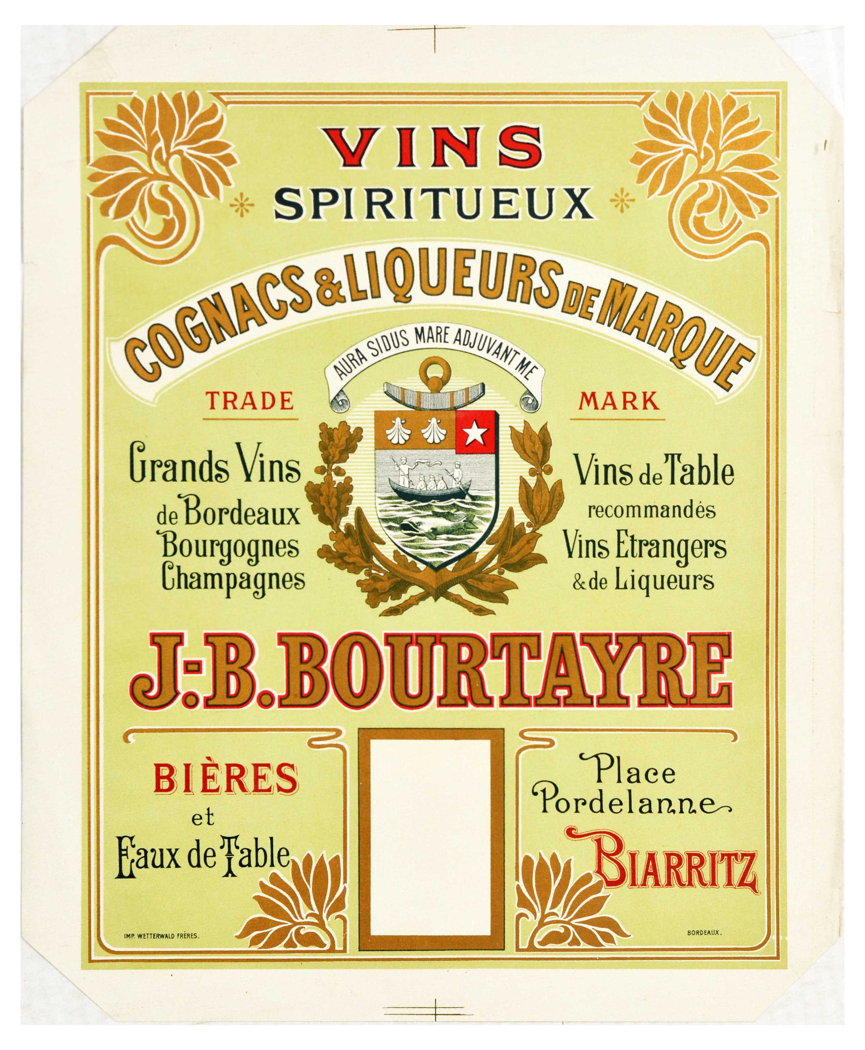 Advertising Poster Cognac Liqueur Bordeaux Wine France Alcohol Drink