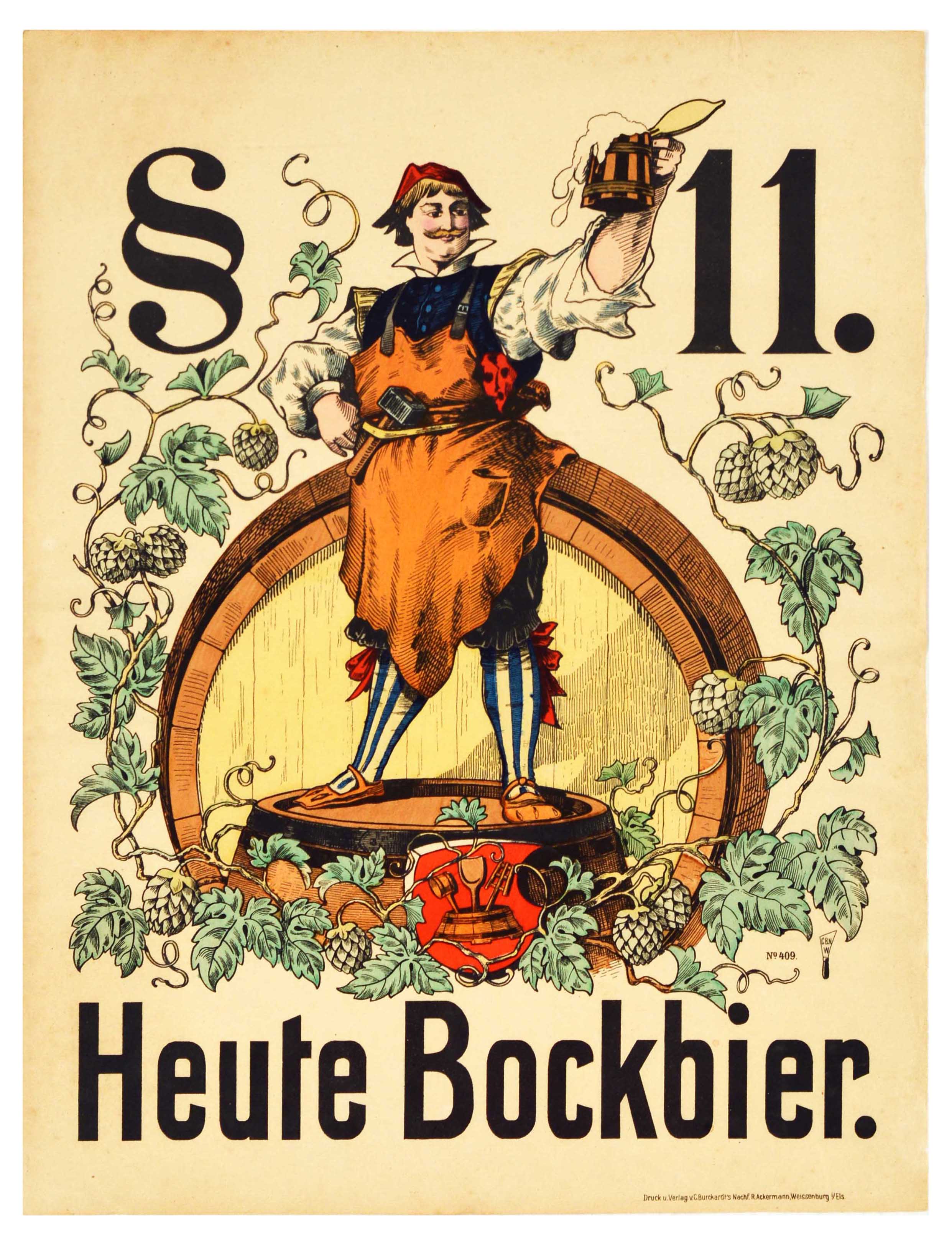 Advertising Poster Heute Bockbier Beer Ale Alcohol Barrel Hops