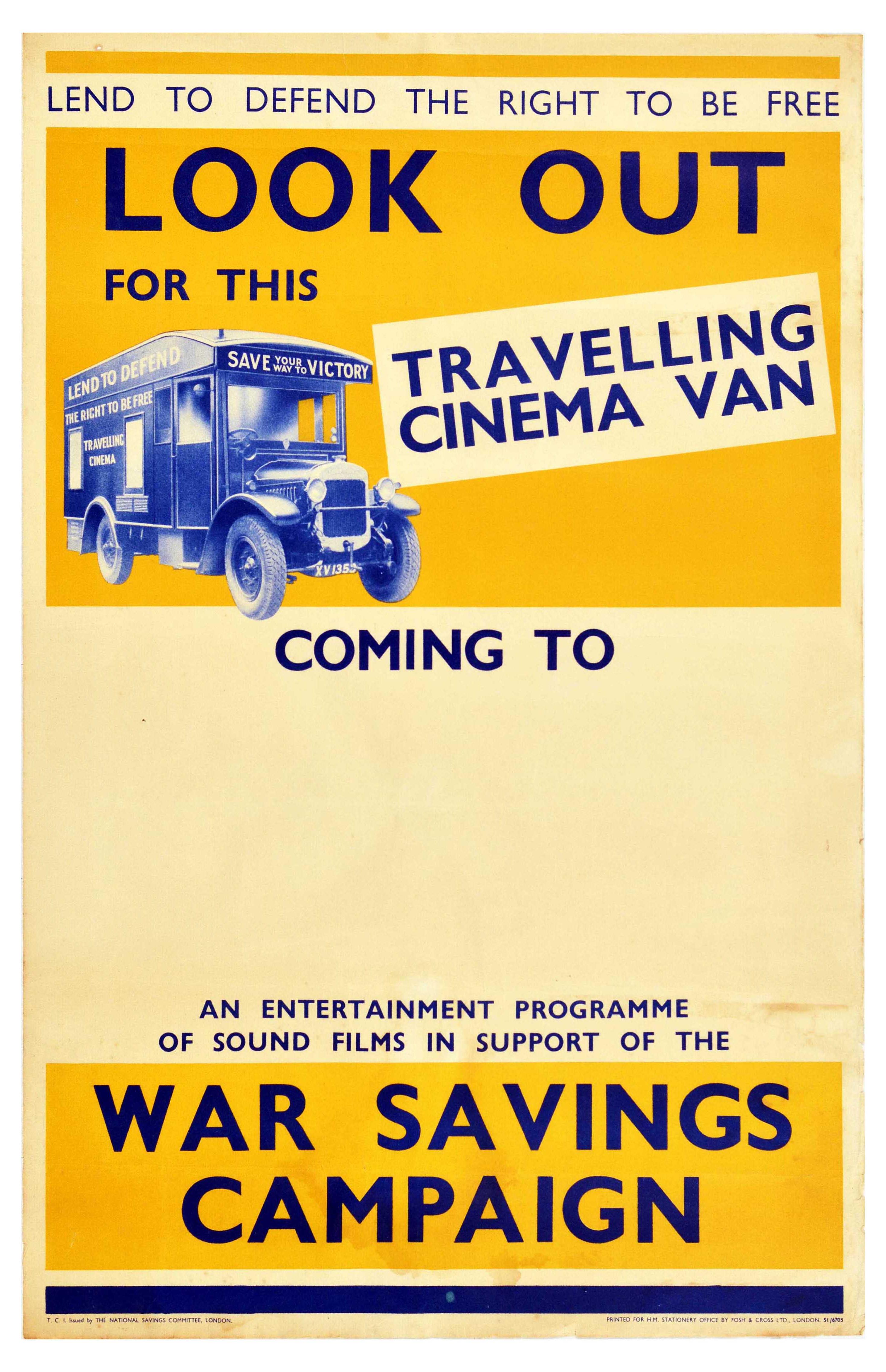 War Poster Travelling Cinema Van WWII Savings Campaign