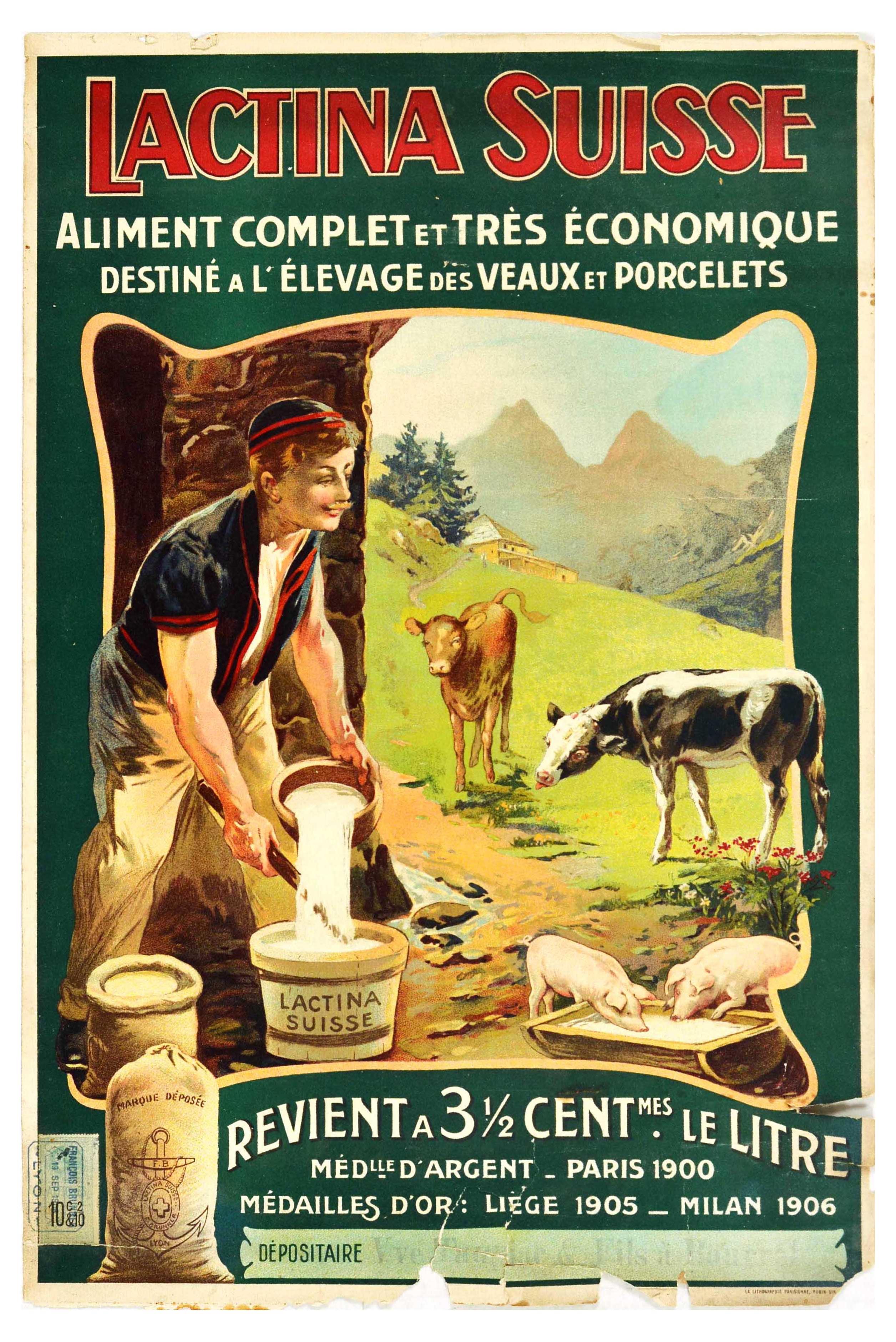 Advertising Poster Lactina Cow Feed Switzerland Suisse