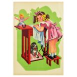 Advertising Poster Children Play Sewing Machine Doll Puppy Girl