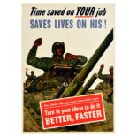 War Poster WWII Time Saved Saves Lives Tank Soldier US