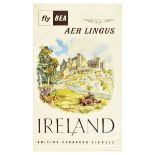 Travel Poster Ireland BEA Airlines Aer Lingus Rock Of Cashel British European Airways