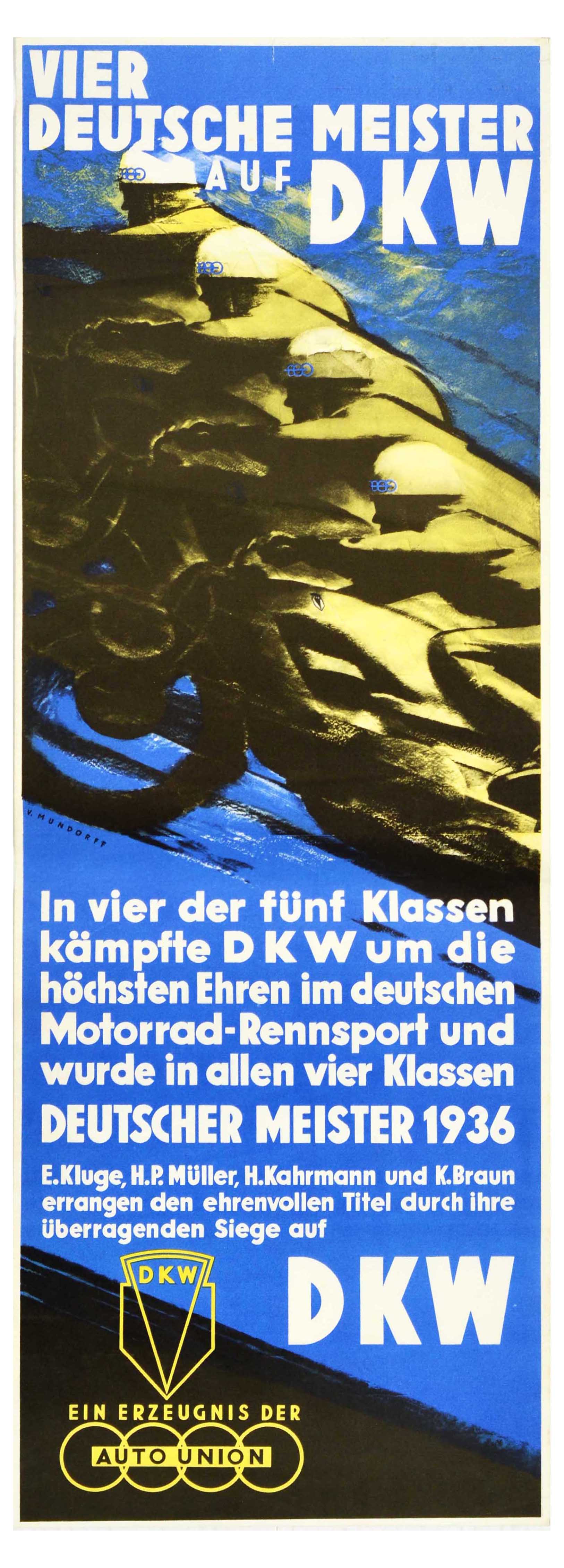 Sport Poster Motorcycle Racing DKW Art Deco German Championships