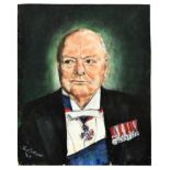 Churchill Portrait Pastel Drawing R Martin