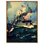 War Poster USA Navy Warship Statue Of Liberty Mielatz