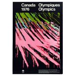 Sport Poster Montreal Canada Olympics 1976 Jacques Hurtubise Pink Green Abstract